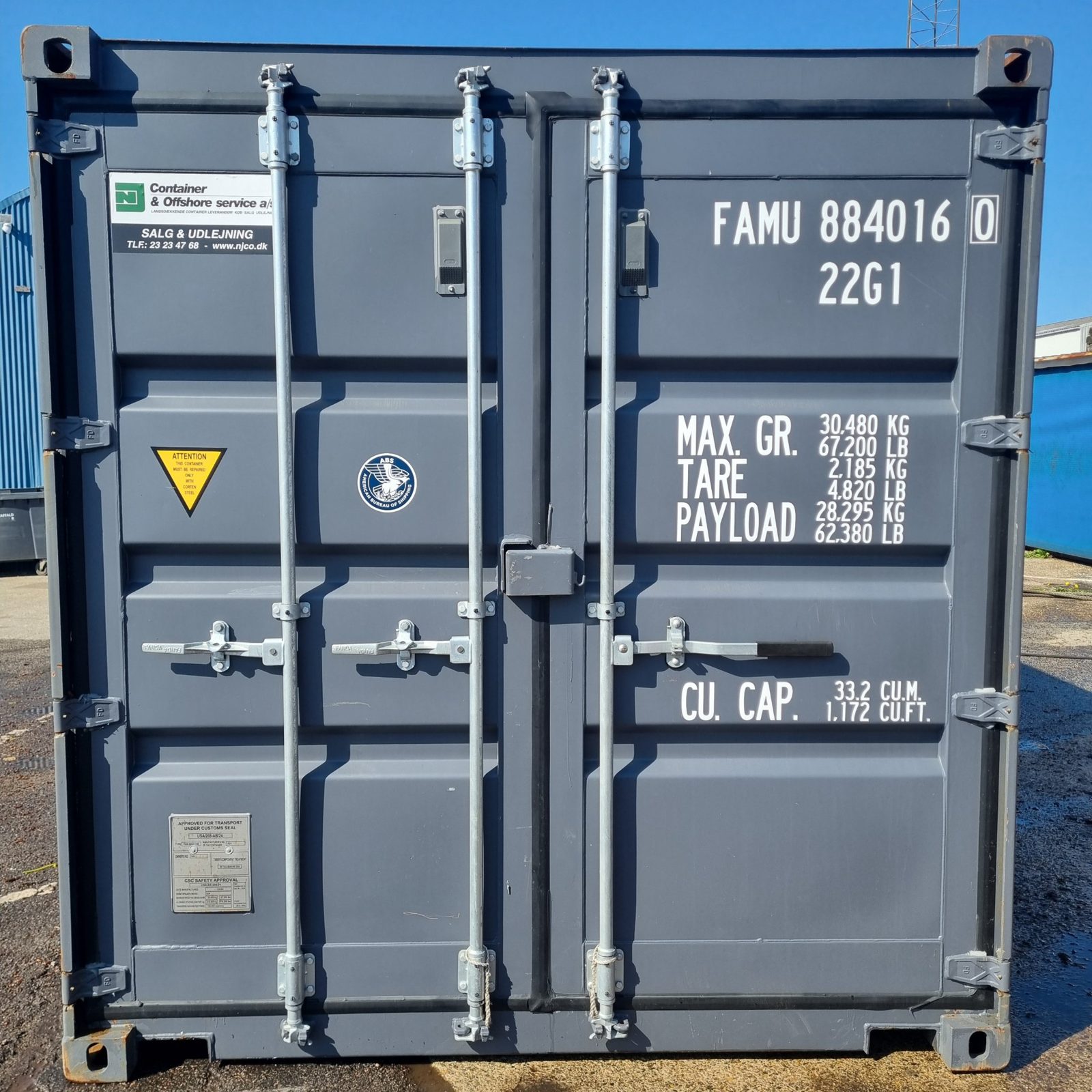 20 fods container med vægtmærkning på døren, NJ Container Esbjerg
