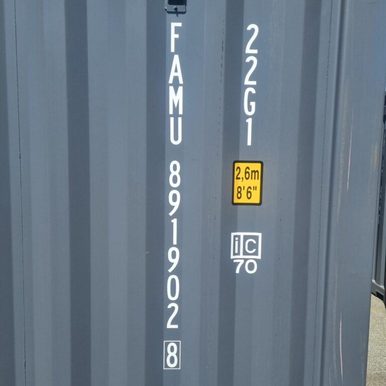 Typekode 22G1 og højde 2,6 m (8'6) på 20 fods container