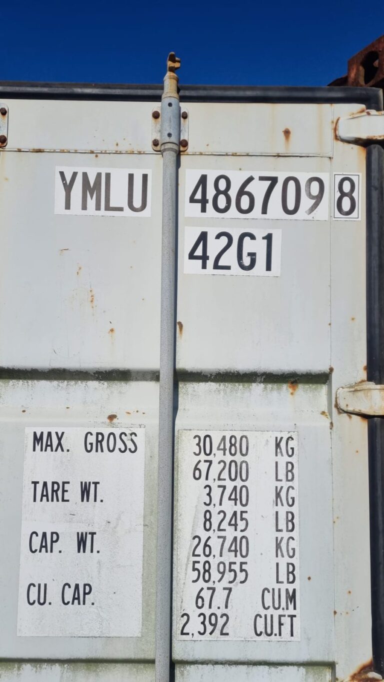 Vægt og kubik på 40 fods container 42G1